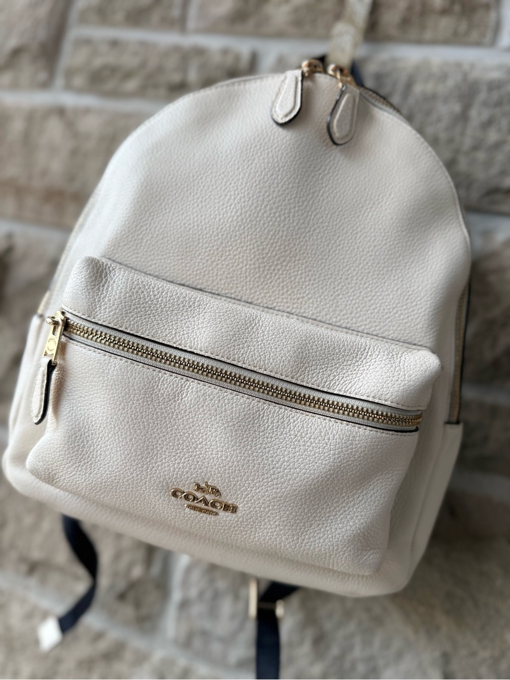 Coach Charlie Medium Backpack F30550 Chalk Ivory White Pebbled Leather